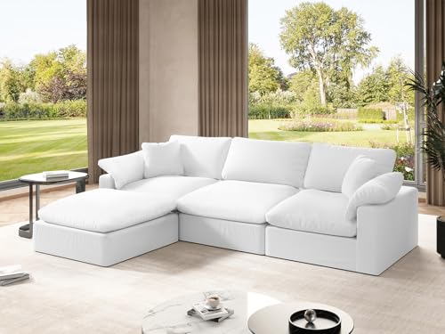 Extra Large U-Shaped Sectional Cloud Couch,Down Filled Sofa,Detachable Sofa Covers,Deep Seat Modern Modular White Sofa