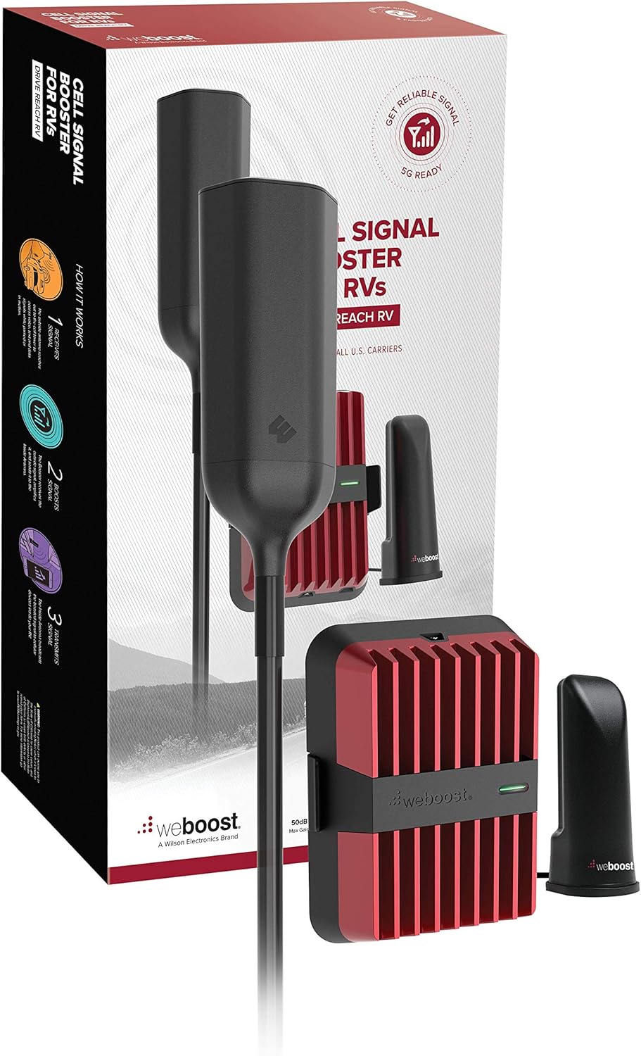 weBoost Drive Reach RV - Cell Phone Signal Booster kit | Boosts 4G LTE & 5G for All U.S. Carriers - Verizon, AT&T