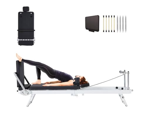 JOMEED Foldable Pilates Reformer Machine Equipment for Home Use and Gym Workout，Compact Pilates Board Up to 400LBS with Dual Resistance- Springs and