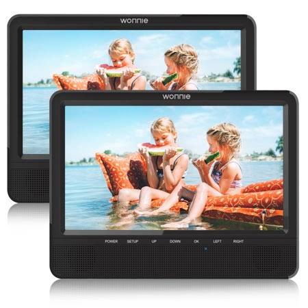 Wonnie Premium 10 inch Mobile Dual Screen DVD player( A DVD Player + A Monitor), Big Screen with Unexpected Viewing Experience,
