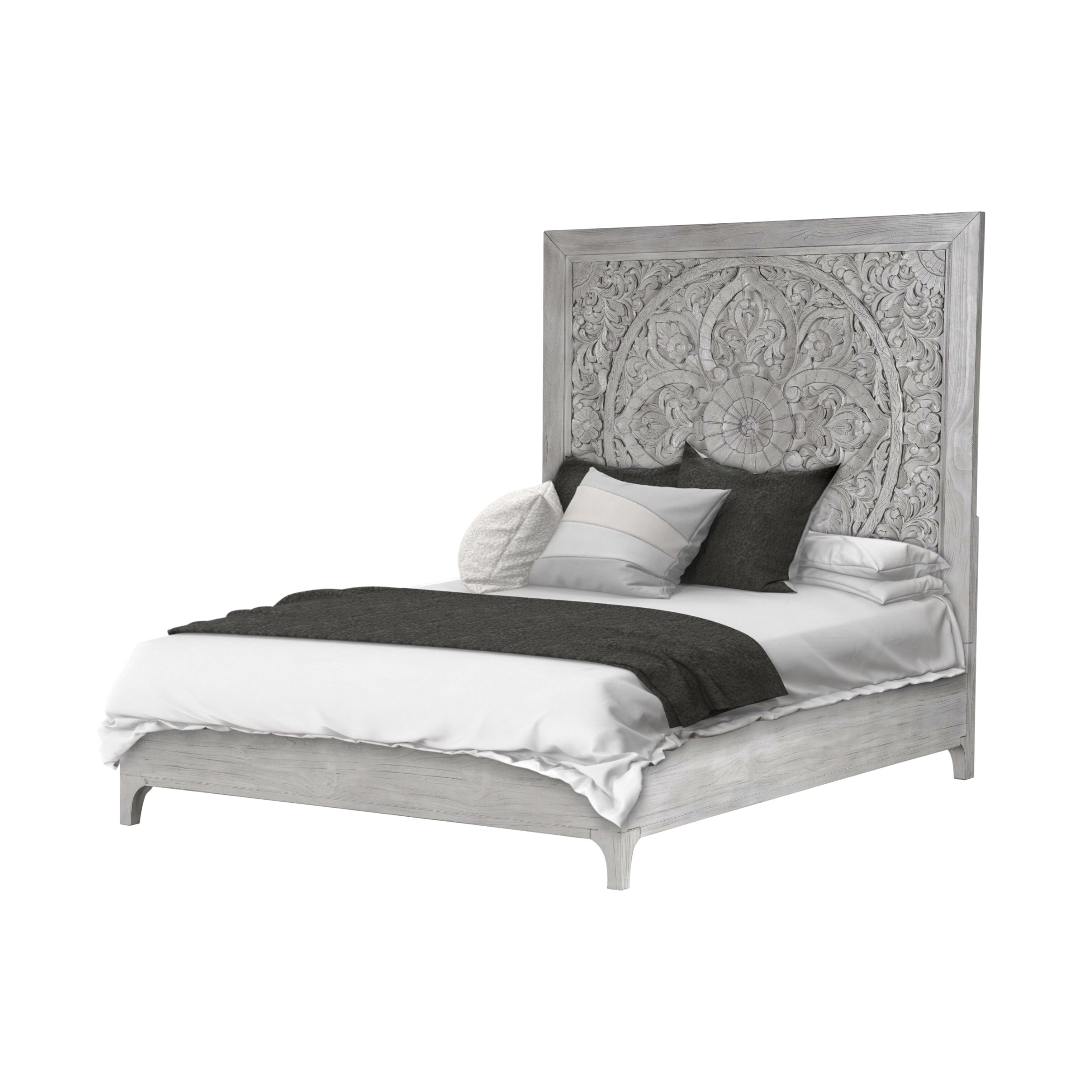 Modus Boho Chic 5 PC Queen Bedroom Set w 2 Nightstand in Washed White