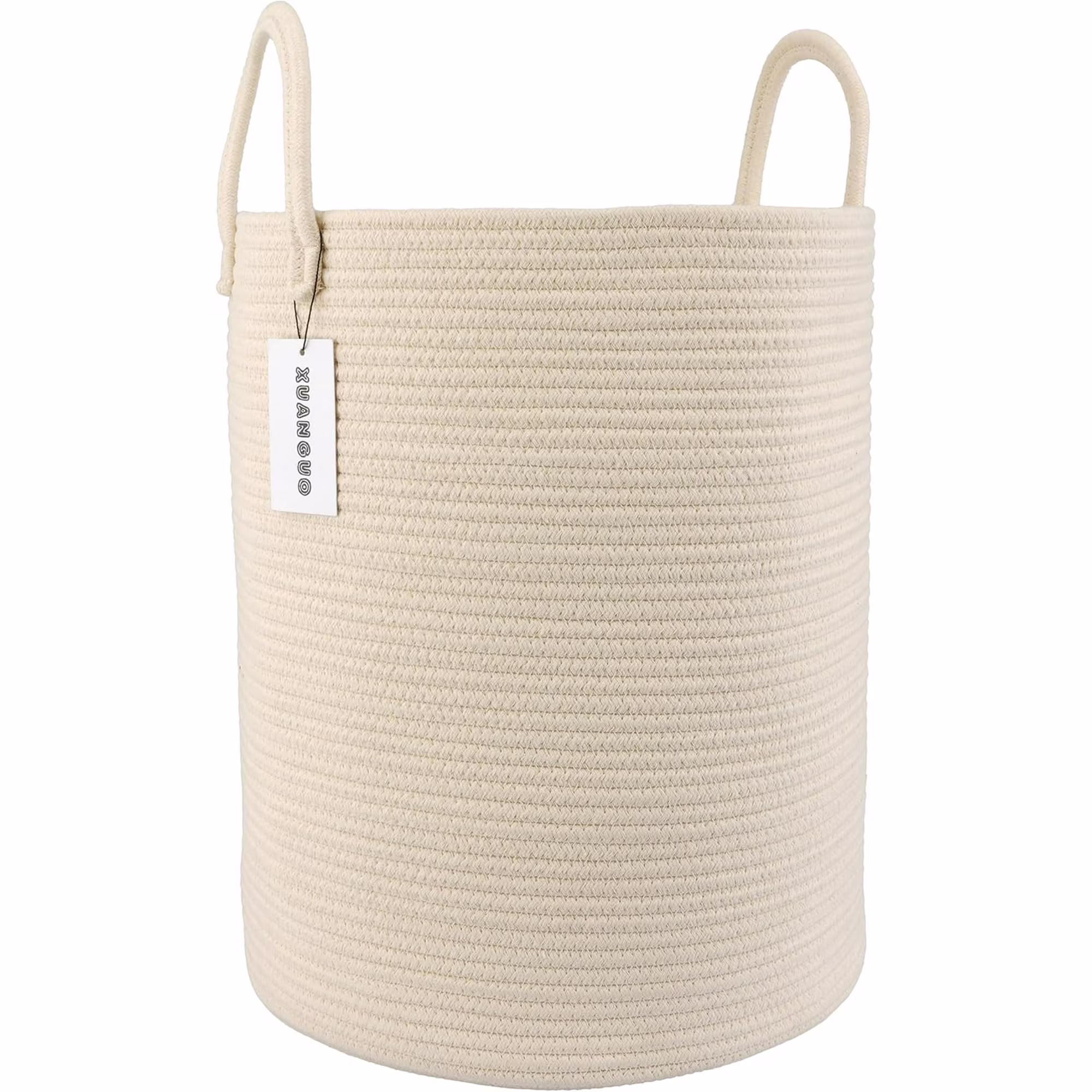WarmHavenv Cotton Rope Laundry Basket Hamper for Clothes Woven Storage Basket for Living Room Bedroom Boho Tall Rope Baskets for Blanket Toys Pillow