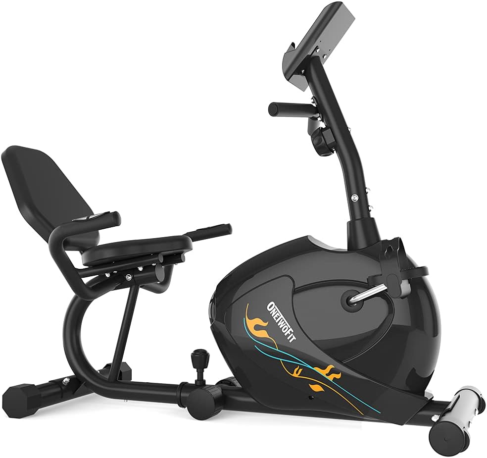 ONETWOFIT Recumbent Exercise Bike for Seniors and Adults, Indoor Stationary Bikes w 8 Level Resistance, LCD Monitor, Adjustable Seat