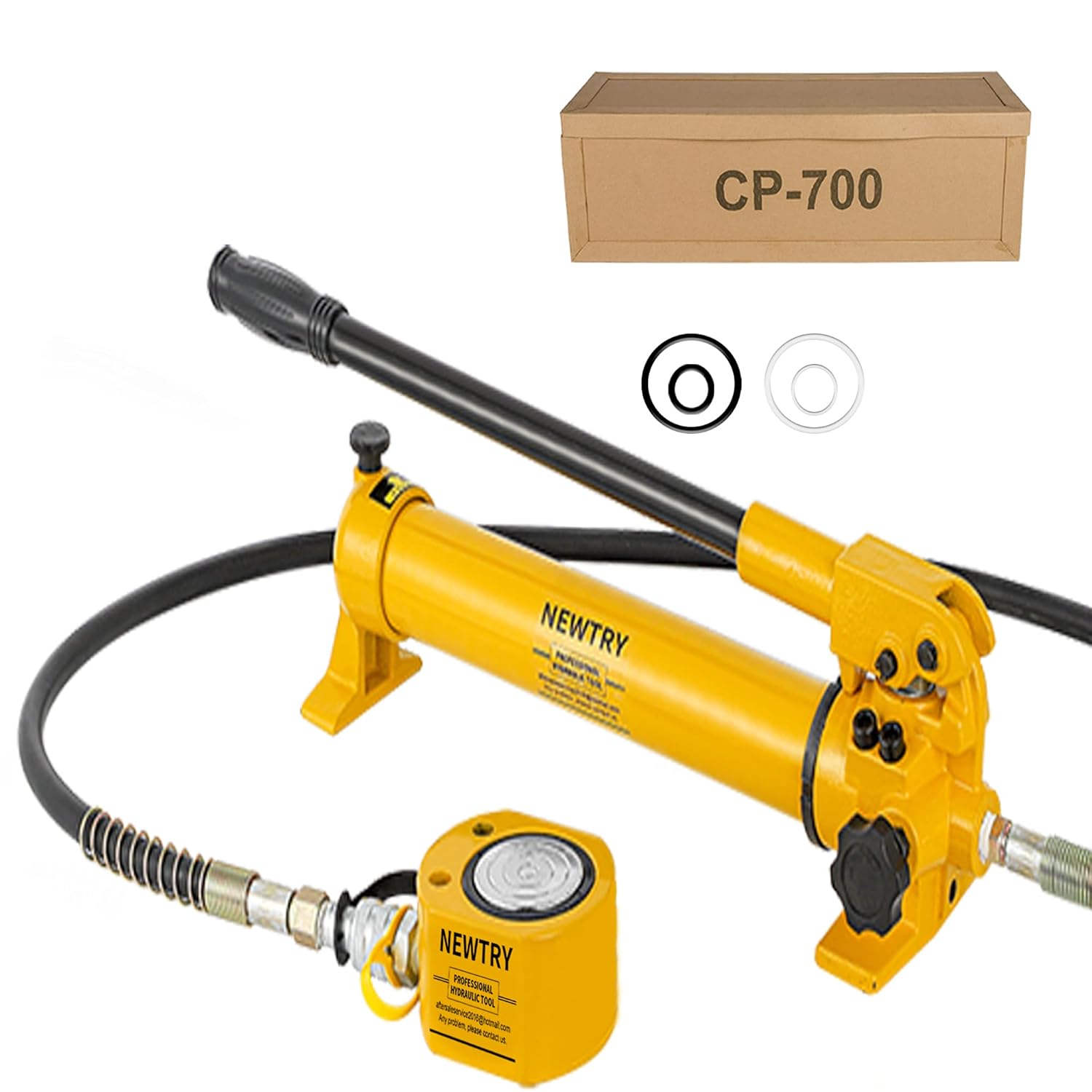 NEWTRY 50 ton Low Profile Hydraulic Ram Jack + Hand Pump Stoke 16mm(0. 63inch) Mini Protable Hydraulic Cylinder Industrial Super Thin Lifting Jack