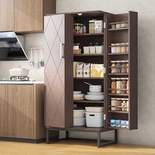 51” Pantry Cabinets, White Freestanding Kitchen Pantry Storage Cabinet with Adjustable Shelves, Buffet Cupboards Storage Cabinet for Home Office Use