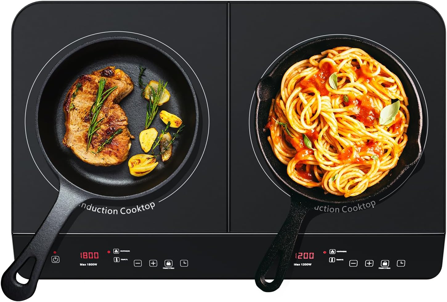 Double Induction Cooktop 1800W Dual Burner Induction Cooker 2 Burners Electric Countertop Stove With 9 Power Levels