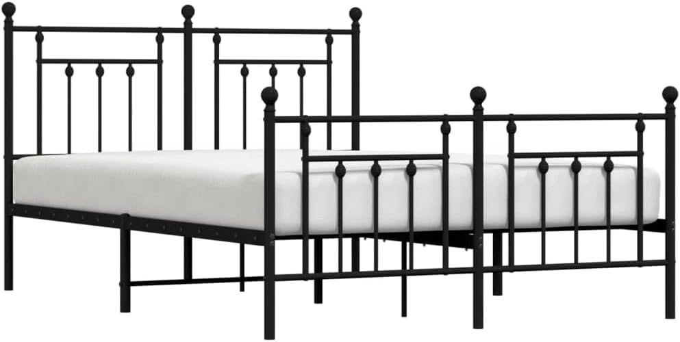 vidaXL Powder Coated Steel Bed Frame - Robust Black Metal Double Bed with Functional Headboard