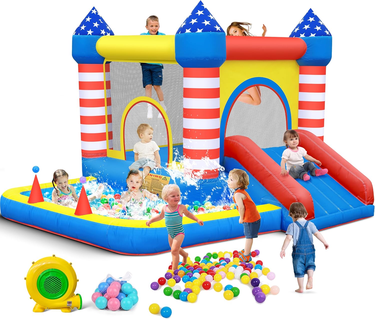 Culaluva Inflatable Bounce House: Bouncer Bouncy Castle 5 in 1 with Ball Pit & Slide for Kids Aged 3-8 - with 370W Blower & Storage Bag