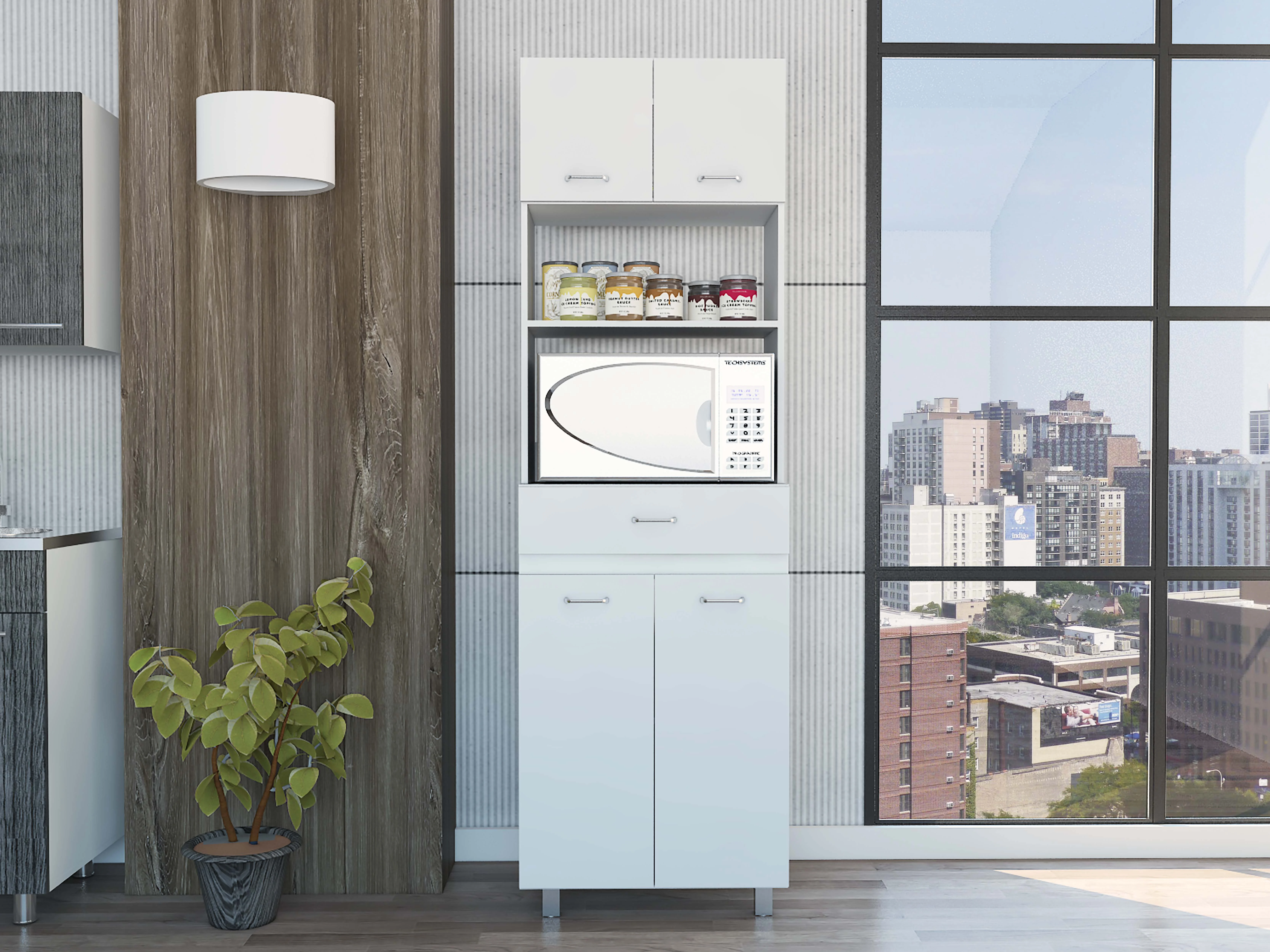 CoSoTower 2-Shelf 1-Drawer Microwave Pantry Cabinet White