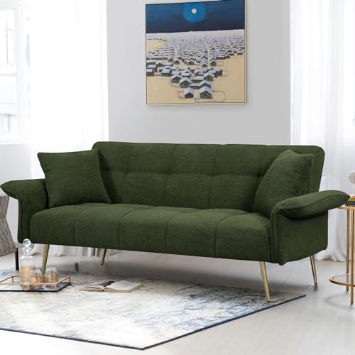 Futon Sofa Bed, Teddy Futon Couch Bed with Convertible Backrest, Modern Futon Couch with Adjustable Armrests