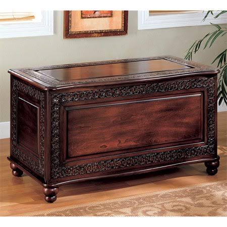 Kingfisher Lane Traditional Cedar Chest with Carving and Bun Feet