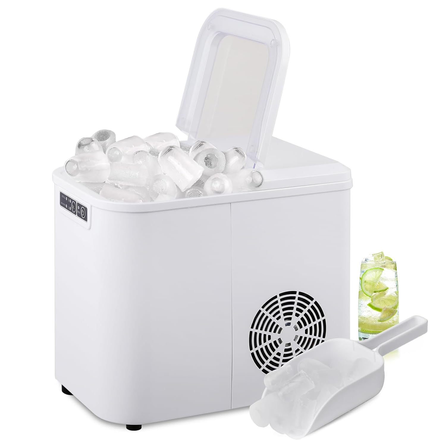 Ice Maker Countertop 9 Cubes Ready in 10Mins, 26lbs in 24Hours, 2 Sizes Bullet Shaped Ice, Ice Maker Machine with Ice Scoop and Basket