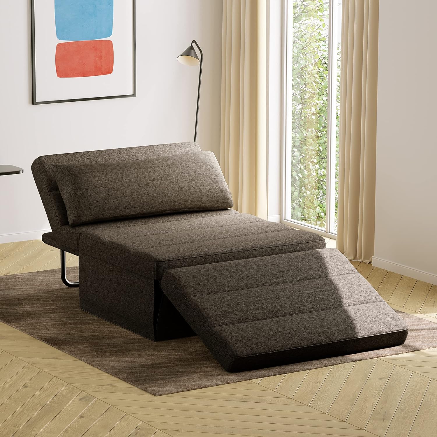 Kescas Sofa Bed, 2 in 1 Multifunction Convertible Sofa Chair, Breathable Linen Fabric & Sturdy Metal Frame Couch Bed for Small Room, Apartment