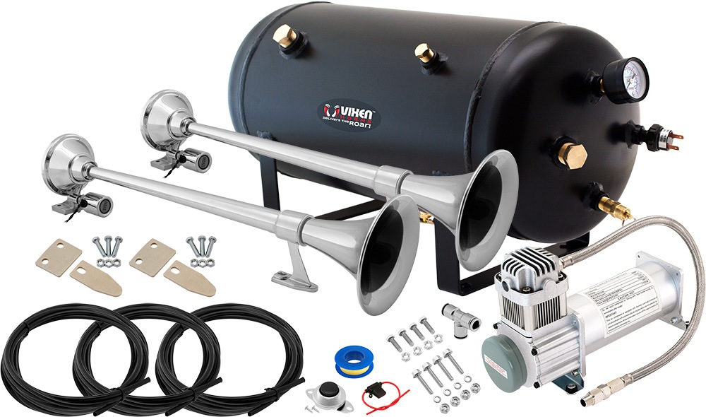 Vixen Horns Train Horn Kit for Trucks/Car/Semi. Complete Onboard System- 200psi Air Compressor, 5 Gallon Tank