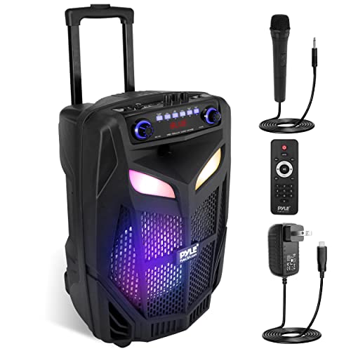 Pyle Portable Bluetooth PA Speaker System-800W 12” Indoor/Outdoor Bluetooth Speaker Portable PA System-Party Lights, USB SD Card Reader,FM Radio