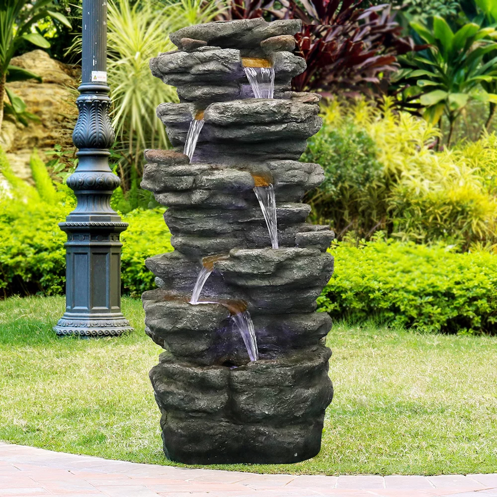 40inches High Rocks Outdoor Cascading Waterfall with LED Lights - Radiant Selections