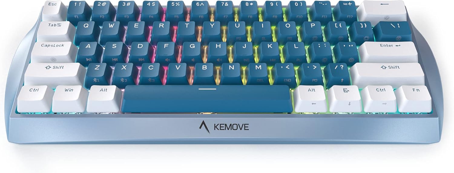 KEMOVE 60% Mechanical Gaming Keyboard with Full Aluminum Frame,Hot Swappable,Double Shot PBT Keycaps,RGB LED Backlit,3000mAh Battery