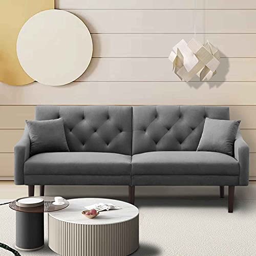 Convertible Futon Sofa Bed & Upholstered Velvet Loveseat Folding Sleeper Couch with 2 Pillows & Adjustable Backrest for Small Space,Office,Apartment