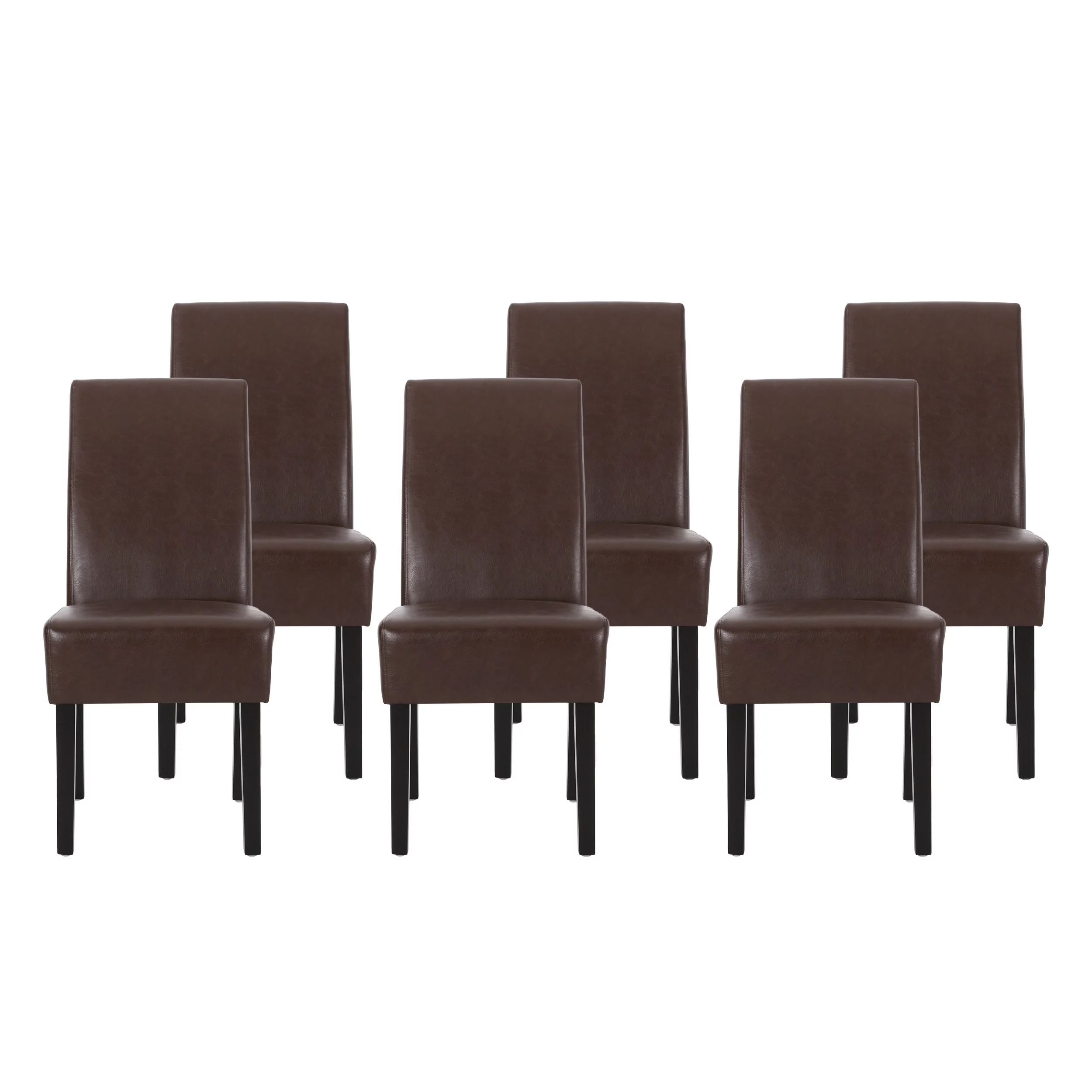 Noble House Monita Faux Leather Dining Chairs, Set of 6, Dark Brown, Espresso