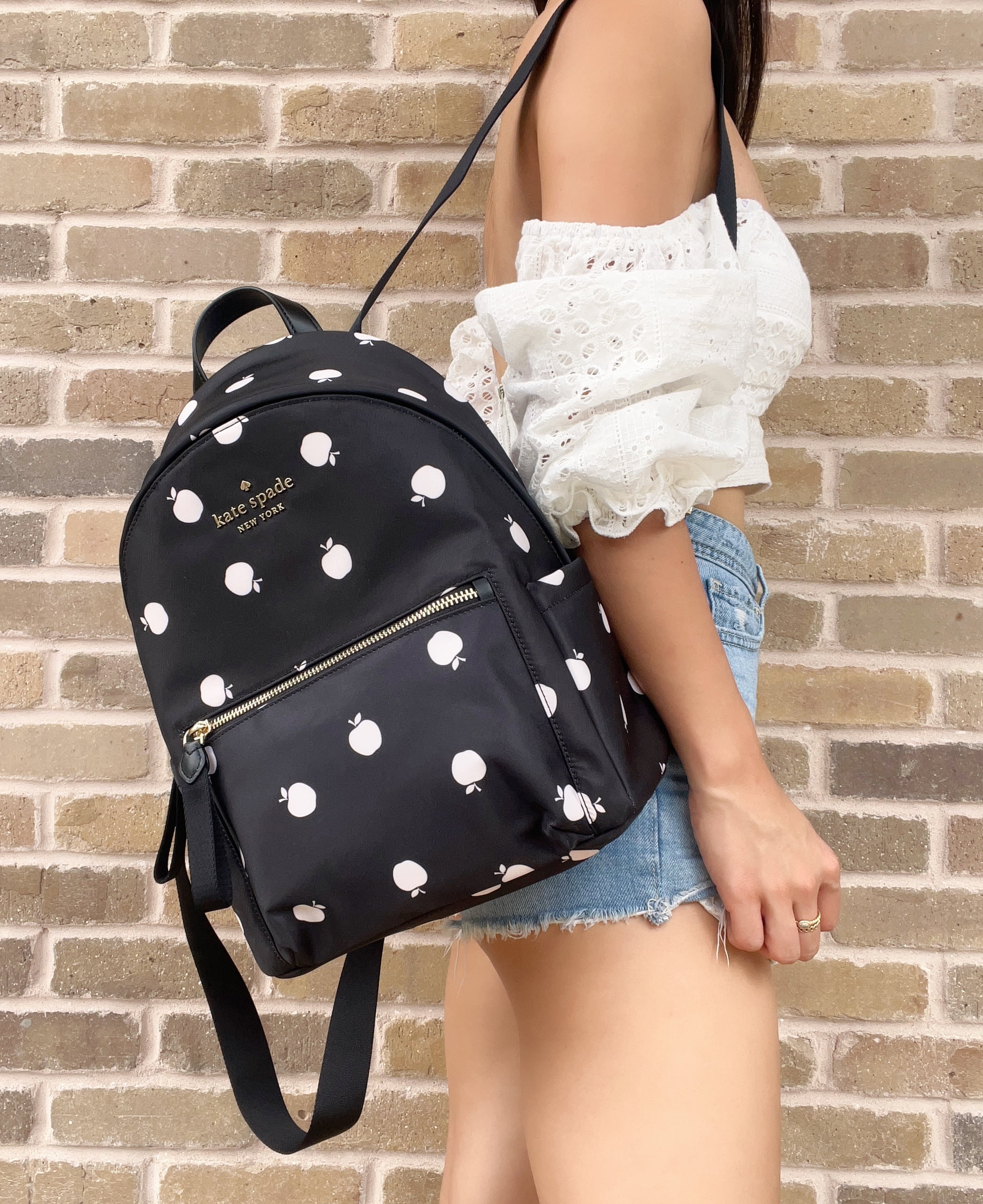 Kate Spade Chelsea Medium The Little Better Nylon Backpack Black Multi Apple