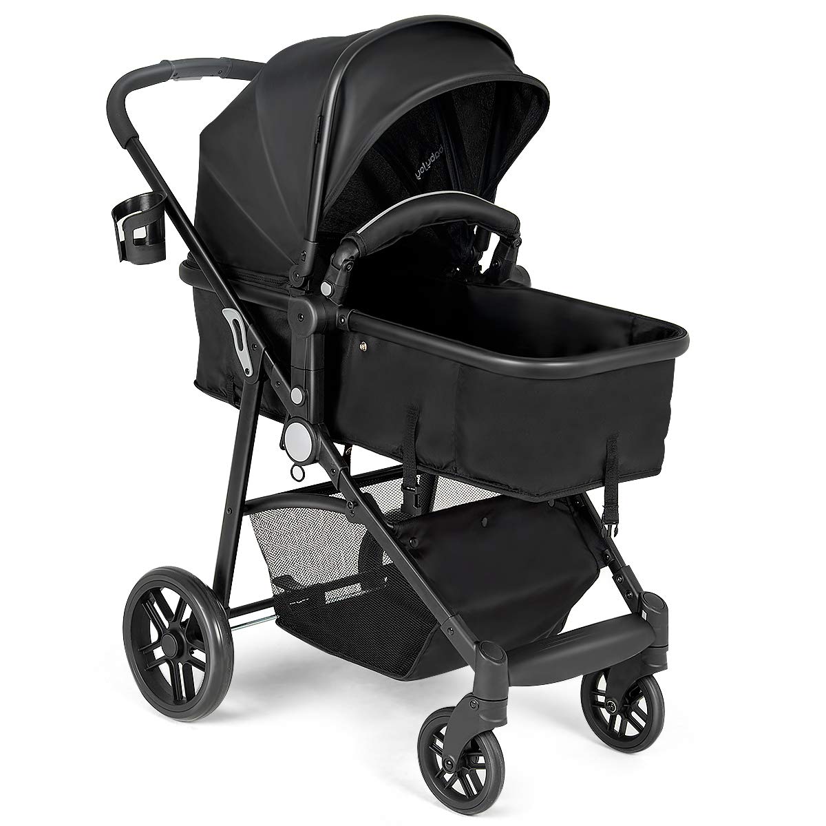 BABY JOY Convertible Baby Stroller, 2 in 1 Carriage Bassinet to Stroller, Pushchair with Foot Cover, Cup Holder, Large Storage Space