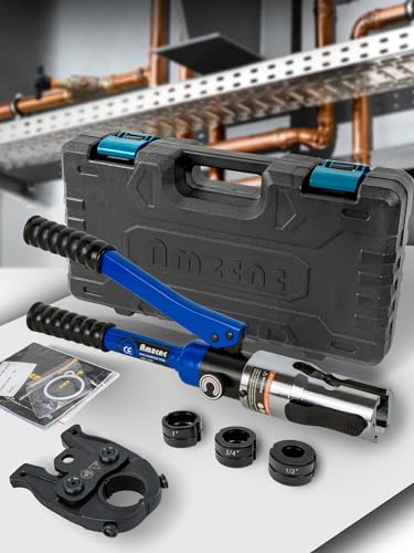 AMZCNC Copper Tube Fittings Pipe Crimping Tool with 1/2 inch,3/4 inch and 1 inch Jaw Copper Pipe Press Crimpers Pressing Pliers