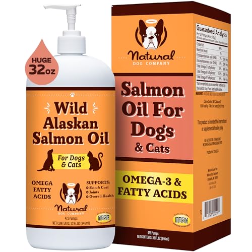 Natural Dog Company Pure Wild Alaskan Salmon Oil for Dogs (32oz) Skin & Coat Supplement for Dogs, Dog Oil for Food with Essential Fatty Acids