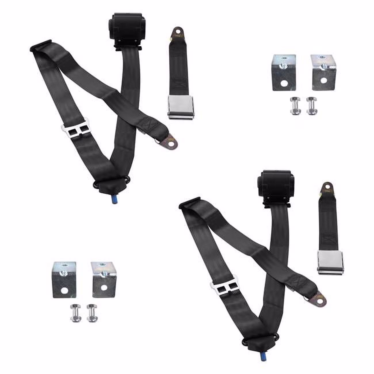 safeTboy  Black Retractable Bucket Seat Belt Kit with Bracketry for 1964-1965 Ford Falcon Airplane 3 Point - 2 Belts