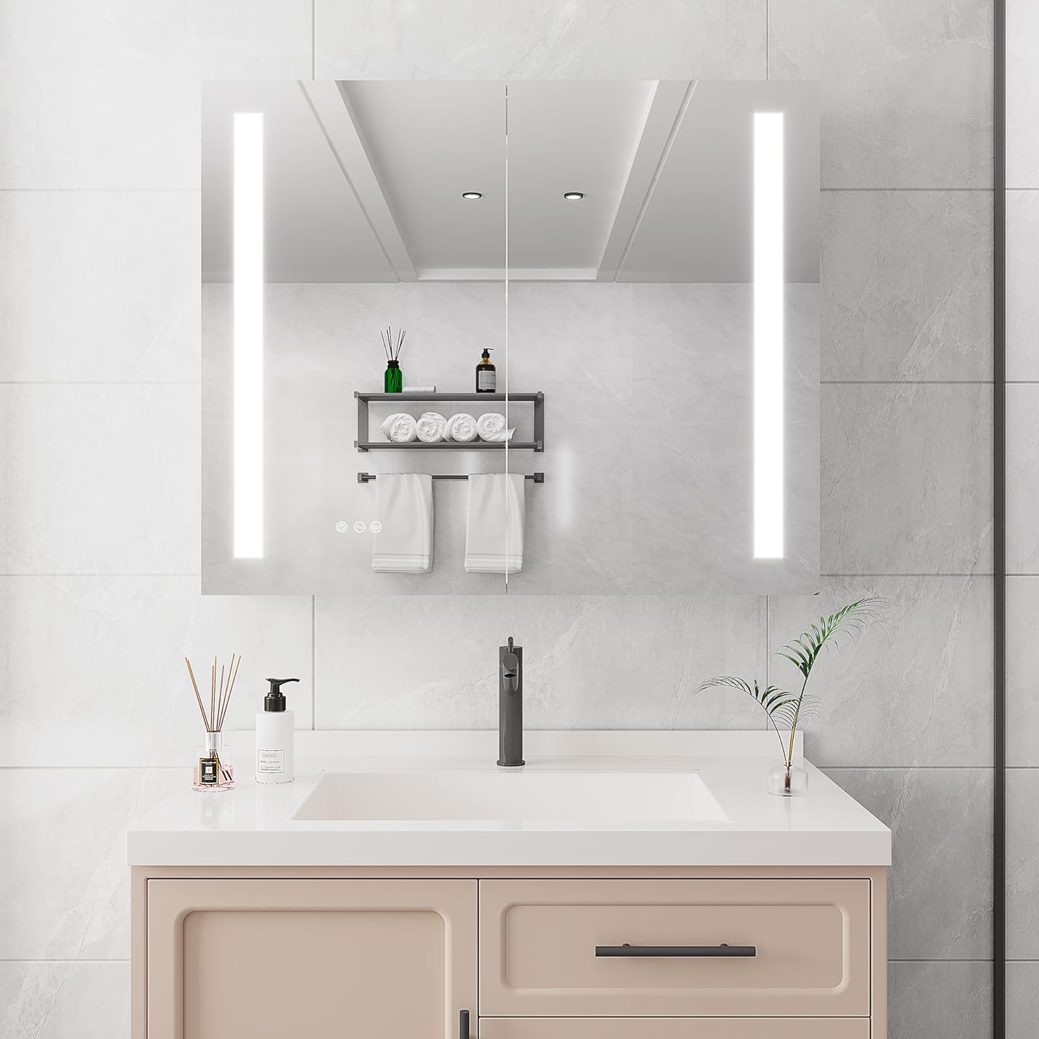 36 x 30 inch Medicine Cabinet with LED Vanity Mirror, Anti-Fog, Dimmable, Recessed or Surface Mount