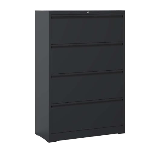 4 Drawer Metal Lateral File Cabinet with Lock Office Home Steel Vertical File Cabinet for A4 Legal/Letter Size Black