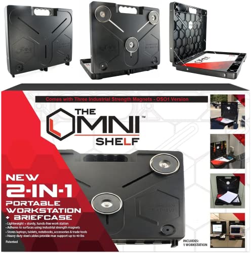 The OmniShelf Magnetic Portable Workstation + Toolbox, Computer & Laptop Stand, Multimeter Case, Utility Shelf w/ 40 lb Capacity