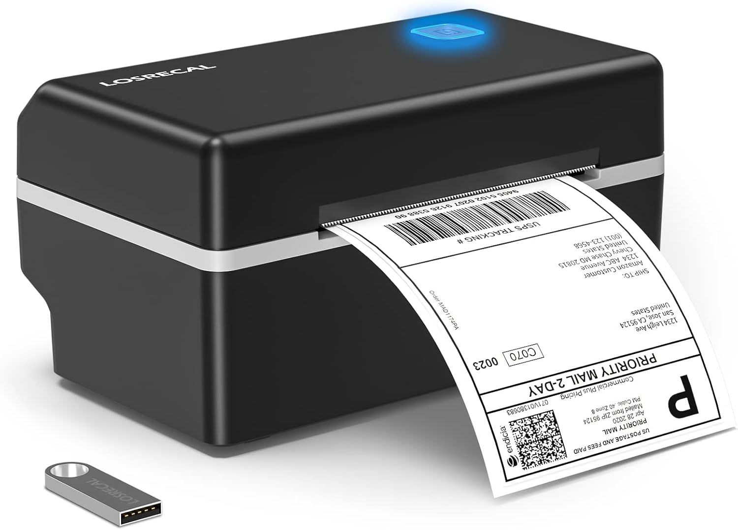 LOSRECAL Shipping Label Printer, 4x6 Thermal Label Printer, 152mm/s Desktop Barcode Label Printer for Shipping Packages Home Small Business