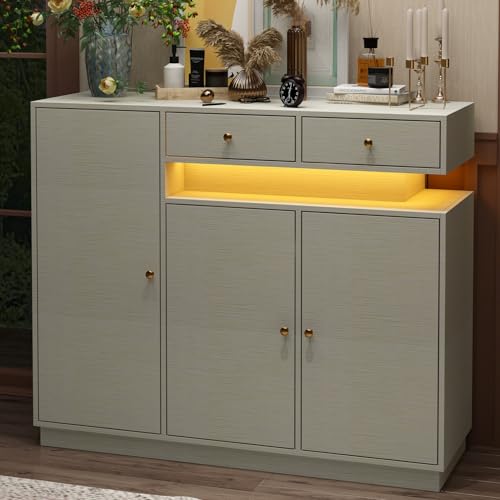 AIEGLE Shoe Cabinet with LED Light, Entryway Storage Cabinet with 3 Doors and 2 Drawers