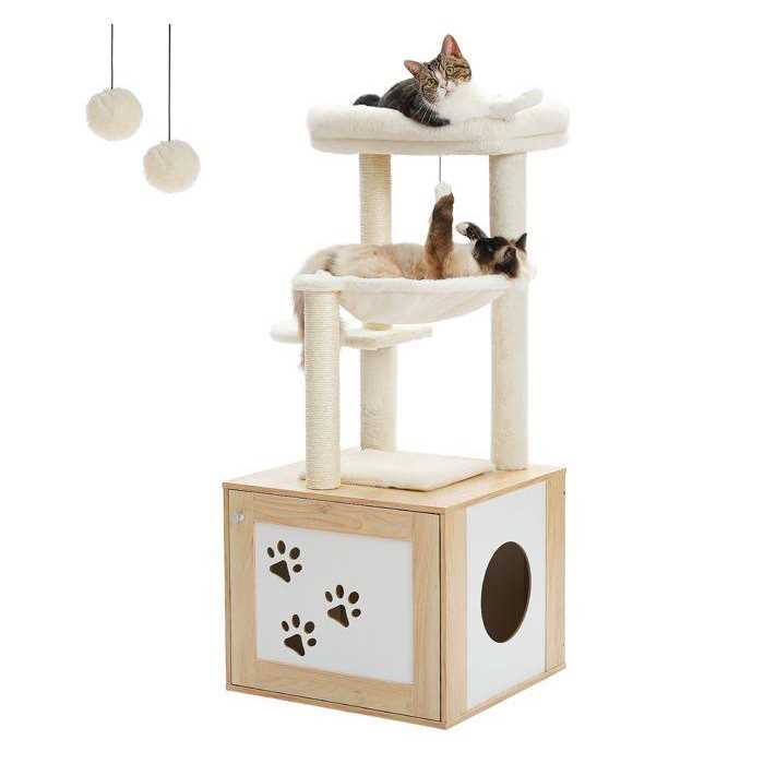 Pawz Road Cat Tree with Litter Box Enclosure Cat Tower with Scratching Posts for All Indoor Cats - Pet Supplies online store
