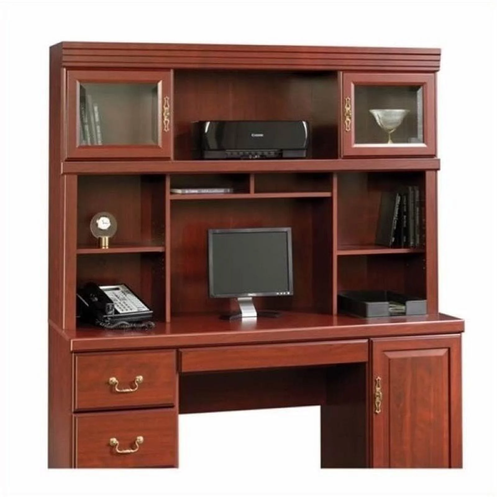 Bowery Hill Traditional Home Office Computer Credenza Hutch in Cherry