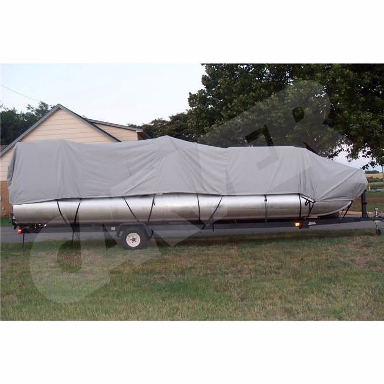 Carver  20 ft. Pontoons Boat Cover with Partially Enclosed Decks, Fold Down Bimini Tops & Rails - Mist Gray