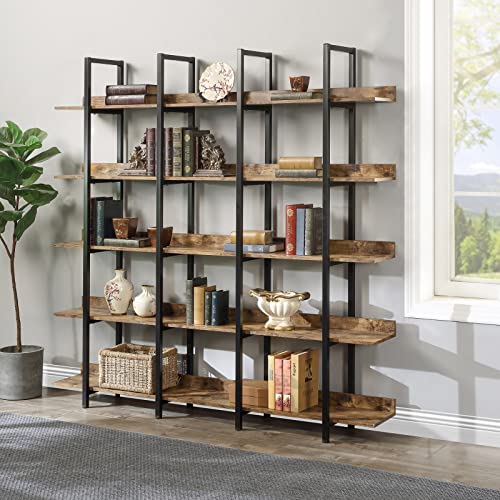 5-Tier Bookshelf，Vintage Industrial Tall Bookcase Shelf Storage Organizer,Book Shelf,with Metal Frame Home Office Open Bookcases