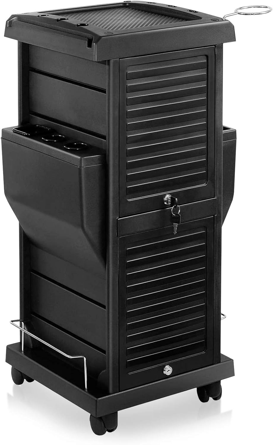 Saloniture Premium Locking Rolling Trolley Cart with Pocket Inserts - Black