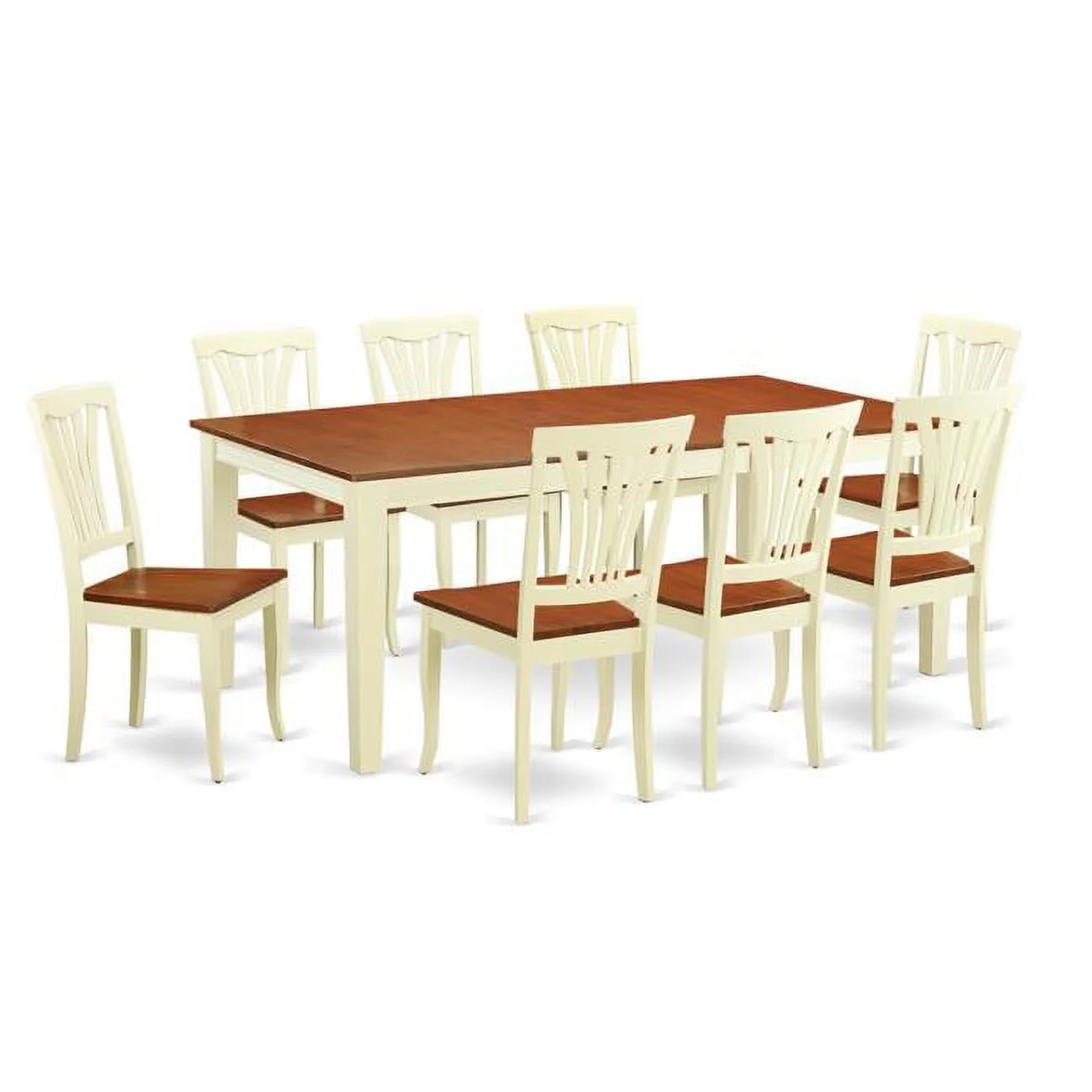 East West Furniture  Dinette Set with 8 Dining Table & 8 Chairs - Buttermilk & Cherry - 9 Piece