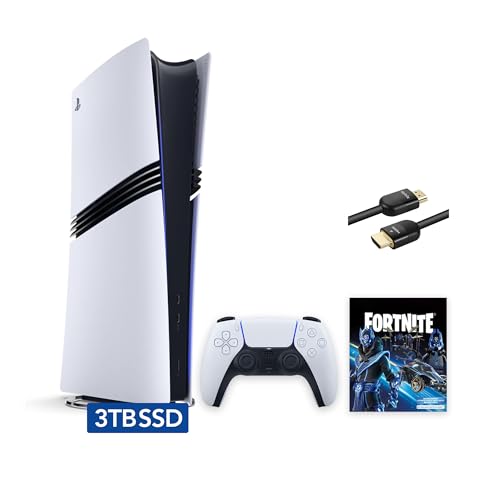 Sony PlayStation 5 Pro Upgraded 3TB Digital Edition Fortnite Cobalt Star Bundle 8K HDMI Ultra High Speed Cable - White