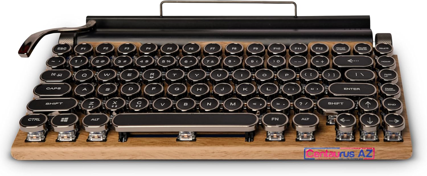 Retro Style Wireless Typewriter Keyboard Compatible with Mac/Windows/Android/Linux, Multi-Pairing, Mechanical Switches to Improve Typing Experience
