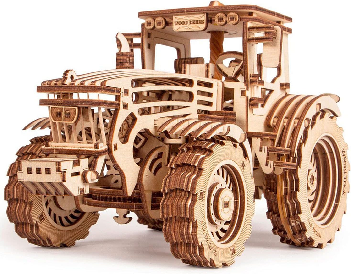 Wood Trick Wooden Mechanical Tractor Model Kit to Build for Adults and Kids - 11x7&Prime; - Detailed and Sturdy - Rubber Band Motor - 2 Speeds