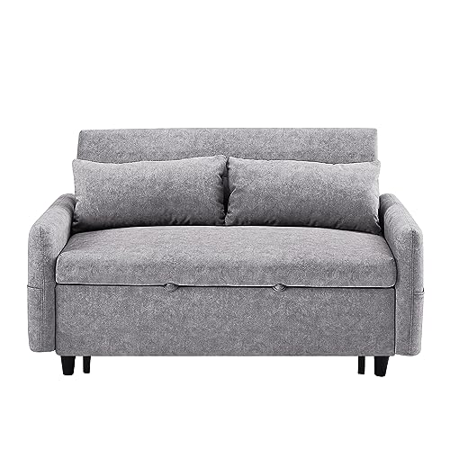 Sofa Bed 55.1" Pull Out Couch Convertible Loveseat Sleeper Sofa with Storage, USB Charging & Adjsutable Backrest Small Sectional Couches