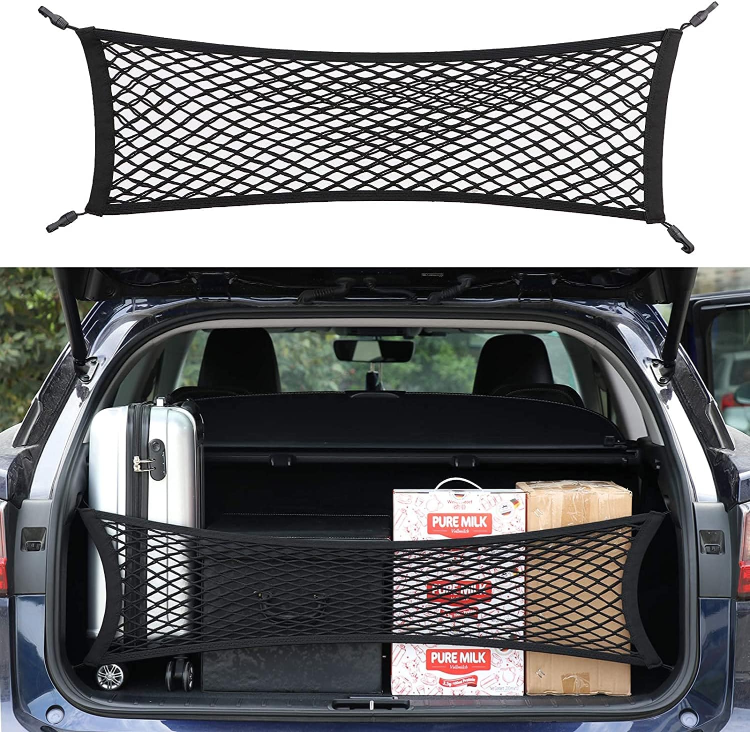 Double-Layer High Elastic Car Rear Cargo Net for SUV Car Trunk Net Organizer, Automotive Cargo Nets