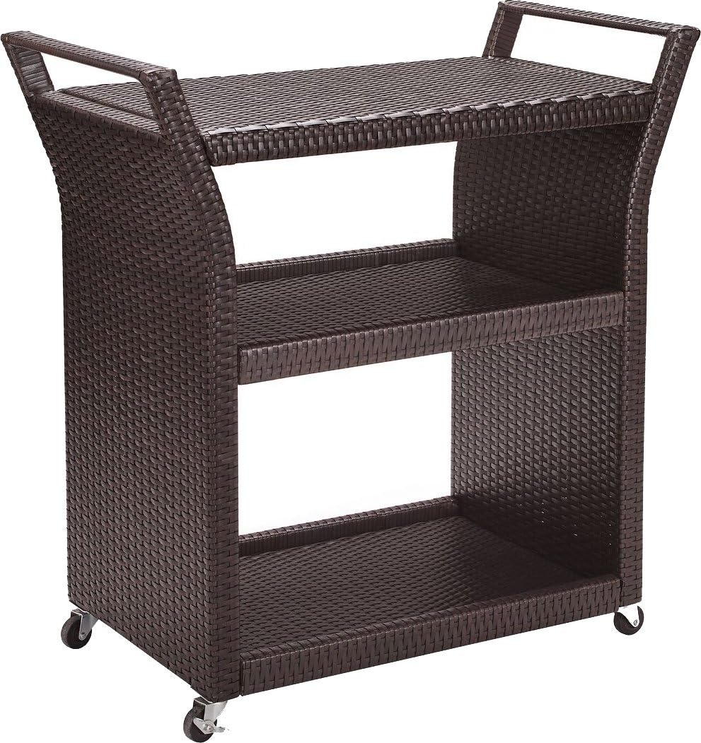 Crosley Furniture CO7213-BR Palm Harbor Outdoor Wicker Rolling Bar Cart, Brown