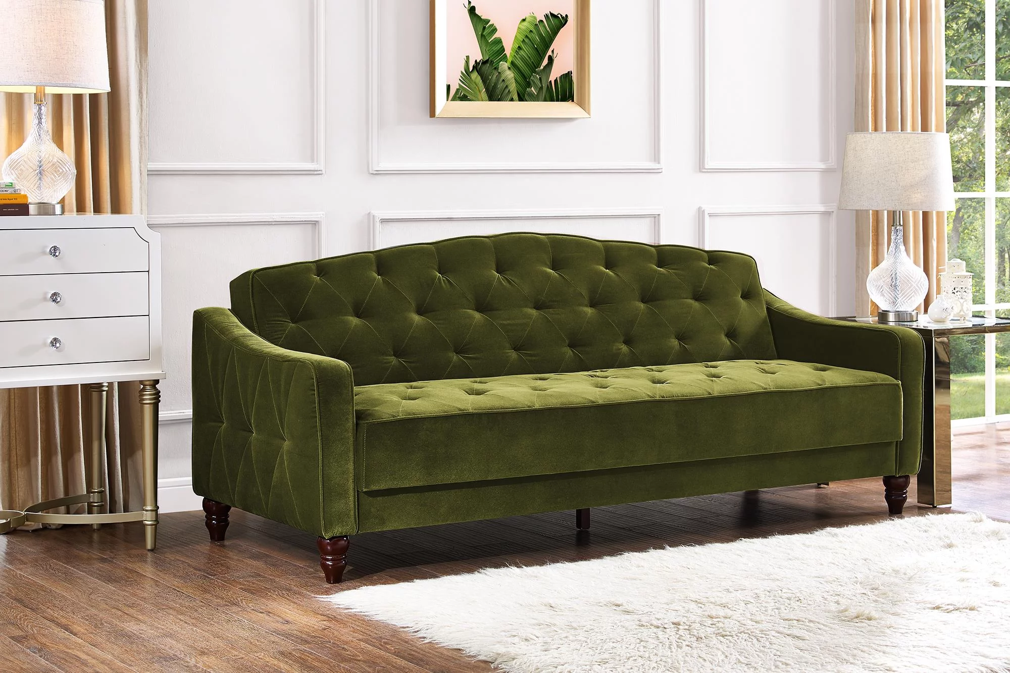 Novogratz Vintage Tufted Sofa Sleeper II, Green Velvet