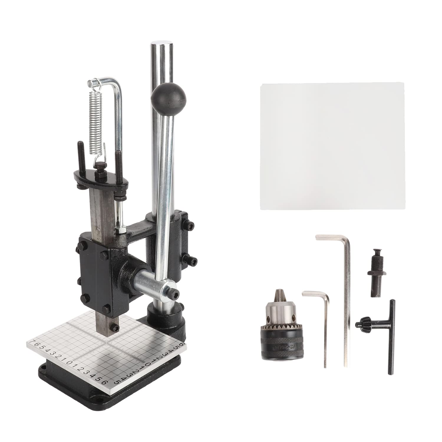 AIWFL Leather Hole Puncher Hand Punching Machine with Drill Chuck DIY Leather Craft Press Punching Holes Tool with Aluminum Plate with Scale Table