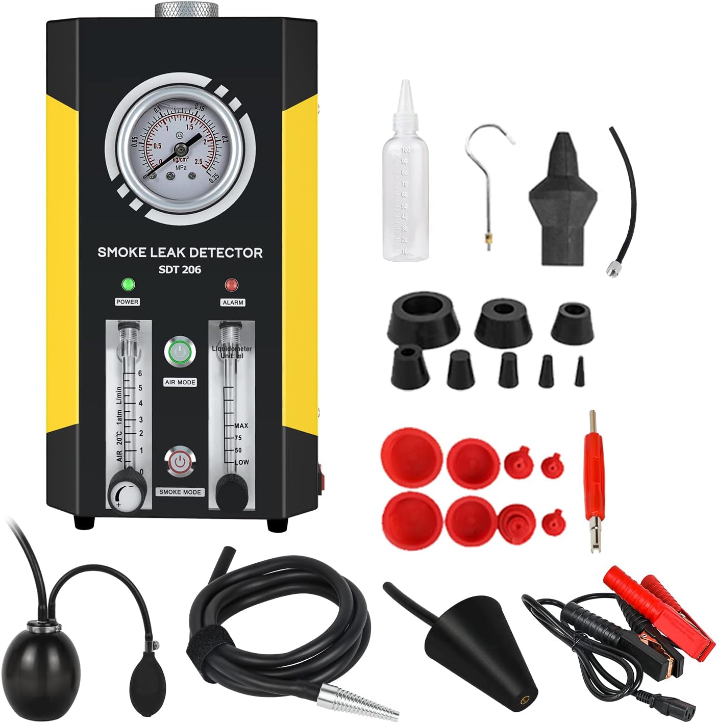 VKALTUL Automotive Smoke Machine Leak Detector EVAP 12V Car Pipe System Smoke Tester with Adjustable Flow Meter for Vehicles Motorcycles