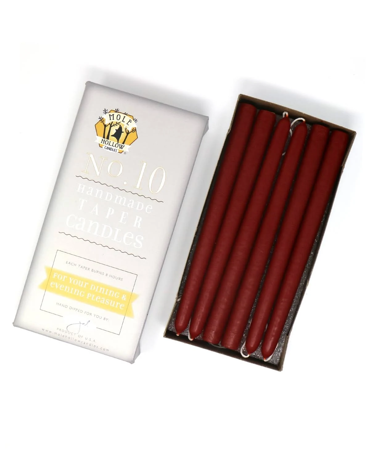 Mole Hollow Candles 10x22 Taper Candles - Set of 12 - Paprika
