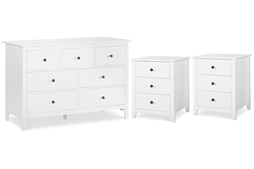 Vikiullf Dresser and Nightstands Sets - 3 Pieces Modern Bedroom Set, White Wooden 7 Drawer Dresser and 3 Drawer Nightstands